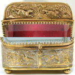 Lovely Antique French Napoleon III Pocket Watch Display Box, Casket, Figural Hunt Theme