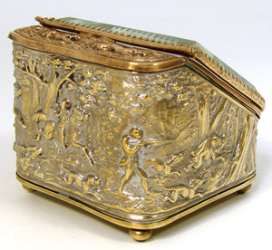 Lovely Antique French Napoleon III Pocket Watch Display Box, Casket, Figural Hunt Theme