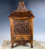 Antique French 19th c. Country French 15.5" Carved Salt Spice Cabinet, Box, Chest