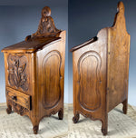 Antique French 19th c. Country French 15.5" Carved Salt Spice Cabinet, Box, Chest