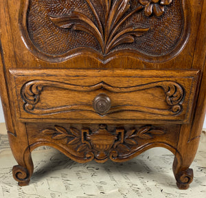 Antique French 19th c. Country French 15.5" Carved Salt Spice Cabinet, Box, Chest