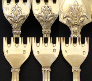 Gorgeous Antique French 18k Vermeil Silver 22pc Dessert Fork & Spoon Set,  R.C. Monogram