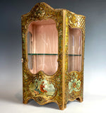 Antique French Miniature Armoire, Vitrine in Faux Vernis Martin, Serpentine Glass