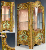 Antique French Miniature Armoire, Vitrine in Faux Vernis Martin, Serpentine Glass