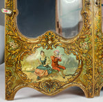 Antique French Miniature Armoire, Vitrine in Faux Vernis Martin, Serpentine Glass