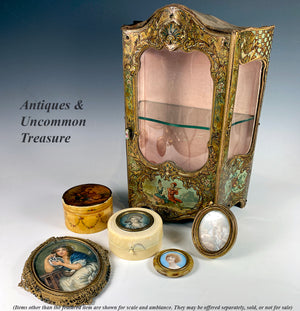 Antique French Miniature Armoire, Vitrine in Faux Vernis Martin, Serpentine Glass