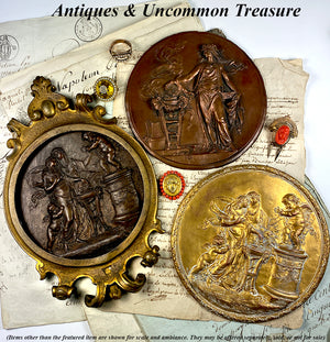 Rare Antique Bas Relief French Neoclassical Bronze Sculpture Roundel Plaque, CLODION (1738-1814)