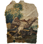 Antique Flemish Verdure Fine Tapestry Fragment for Pillow, Eagle and Crow, Landscape