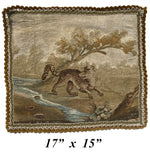 Antique c.1700s French Aubusson Fragment, Panel with Fox, Passementerie, Ready to Make Pillow