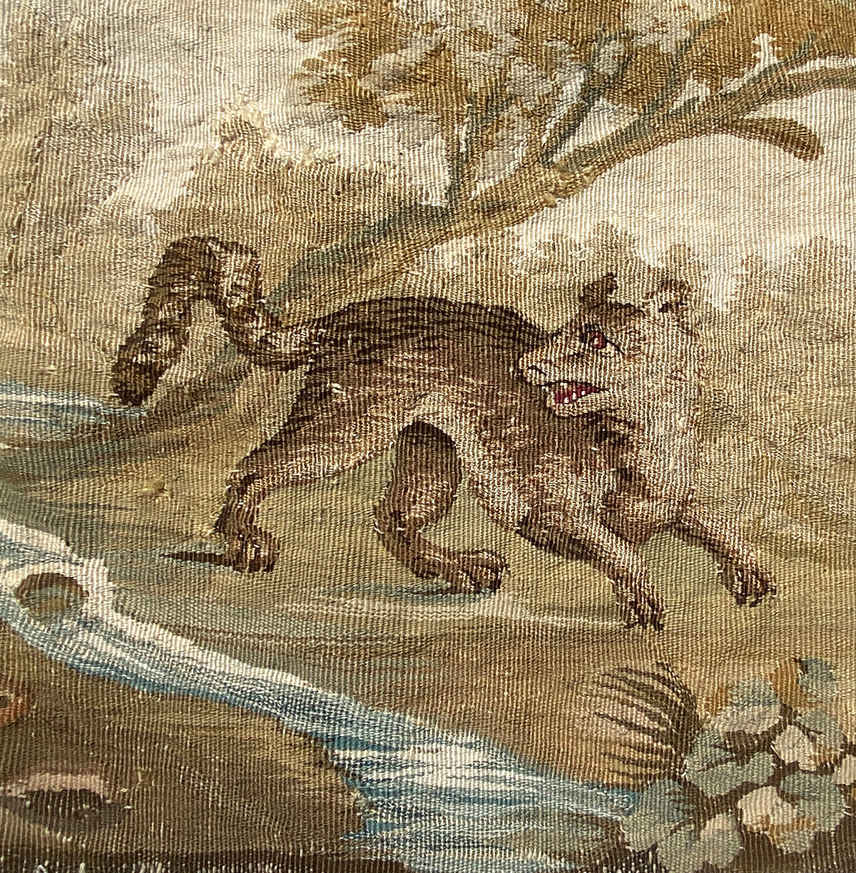 Antique c.1700s French Aubusson Fragment, Panel with Fox, Passementerie, Ready to Make Pillow