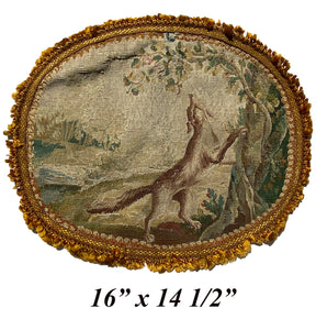 Antique 18th Century French Aubusson Wolf Tapestry Fragment with Passementerie for Pillow Top