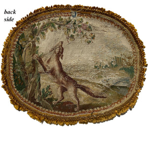 Antique 18th Century French Aubusson Wolf Tapestry Fragment with Passementerie for Pillow Top