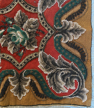 Antique Victorian English Needlepoint and Glass Beadwork Panel for Throw Pillow Top