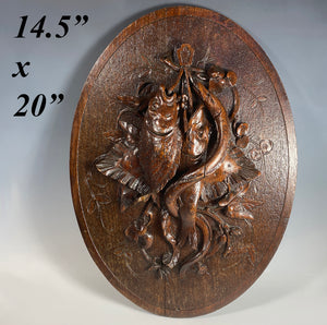 Rare Antique Swiss Black Forest Carved Wall Plaque, Fruits of the Hunt Sealife, Fish