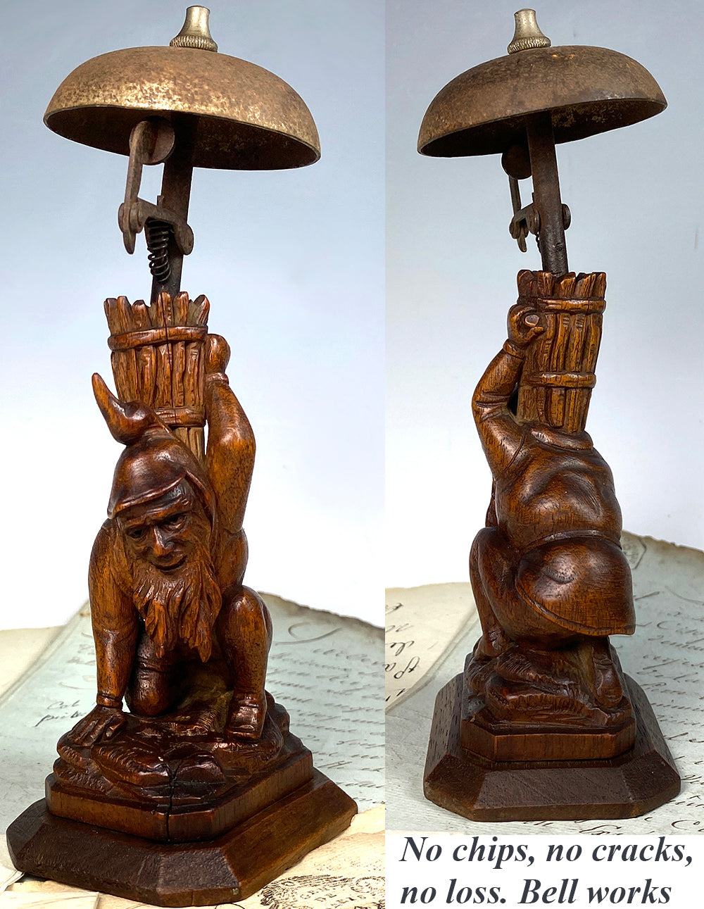 Rare Antique Swiss Black Forest Gnome is a 19th Century Dinner or Servant Bell