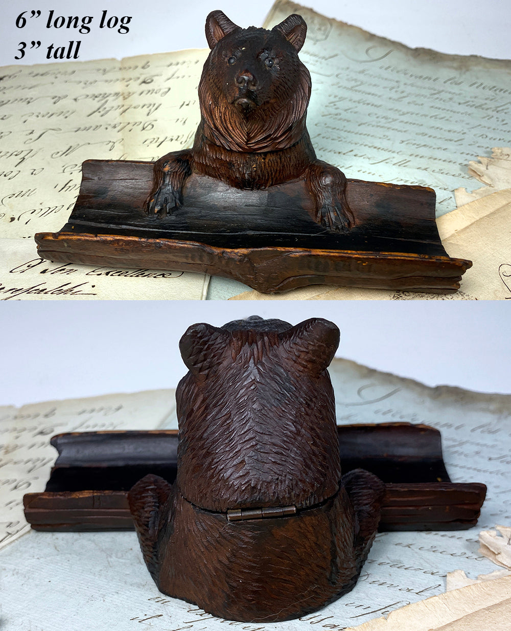 Darling Antique Swiss Black Forest Bear is an Inkwell, Pen Tray, Glass Eyes