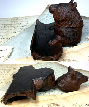 Darling Antique Swiss Black Forest Bear is an Inkwell, Pen Tray, Glass Eyes