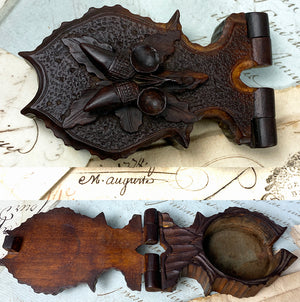 Antique Swiss Hand Carved Black Forest Pocket Watch Stand, Box, Holder w Acorns