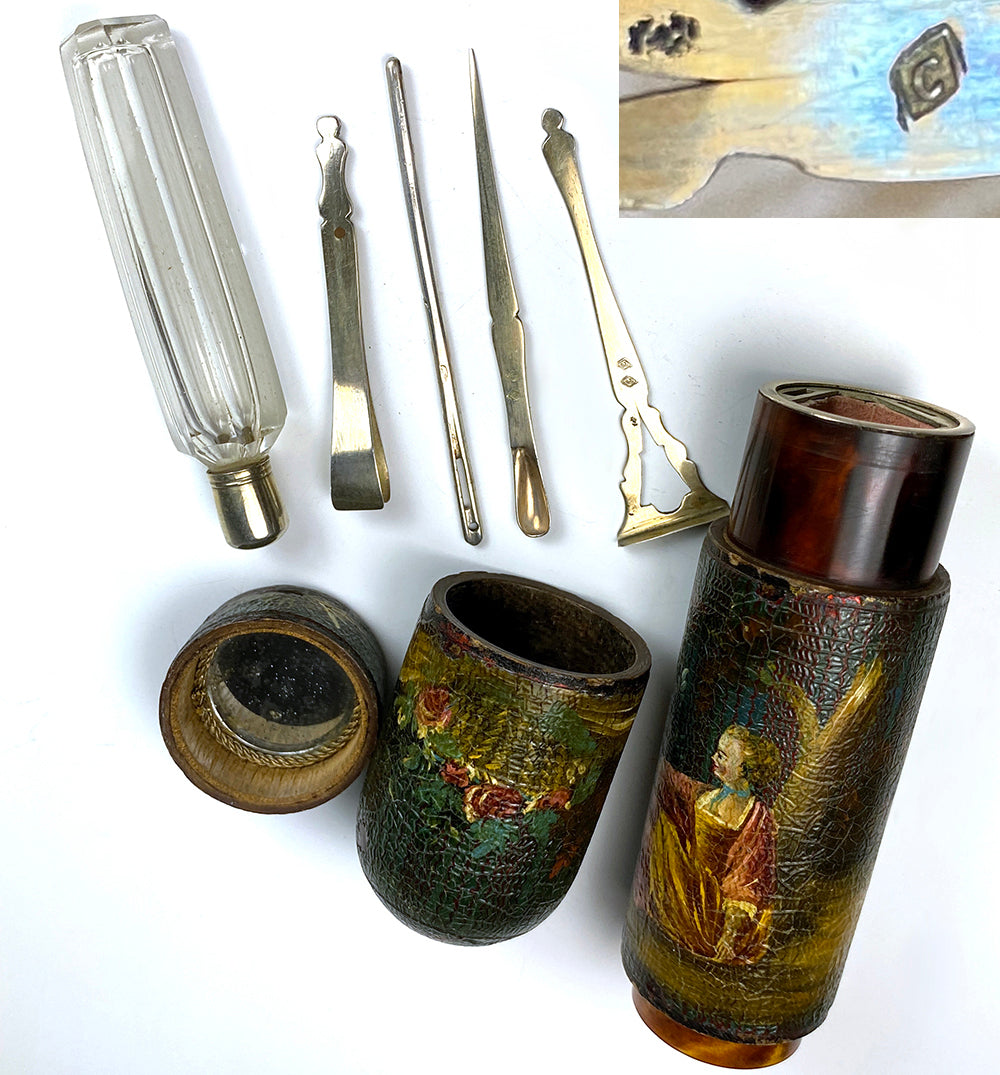 RARE 18th Century French Vanity Necessaire, Vernis Martin Patch and Perfume Caddy