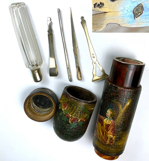 RARE 18th Century French Vanity Necessaire, Vernis Martin Patch and Perfume Caddy