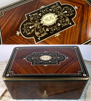 Fine Antique Napoleon III French Cabinetry Jewelry or Sewing Box, Casket, Kingwood & Elaborate Marquetry