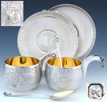 Gorgeous Antique French Sterling Silver Tea or Chocolate Cup & Saucer PAIR with Spoons