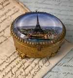 Sweet Little Antique French Eglomise Souvenir Box 1889 Paris Expo View, Eiffel Tower