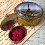 Sweet Little Antique French Eglomise Souvenir Box 1889 Paris Expo View, Eiffel Tower