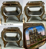 Antique French 19th Century Paris Eglomise Souvenir Jewelry Box, Notre Dame Cathedral