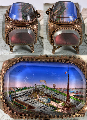 Antique French 19th Century Paris Eglomise Souvenir Jewelry Box, 1889 Expo Eiffel Tower