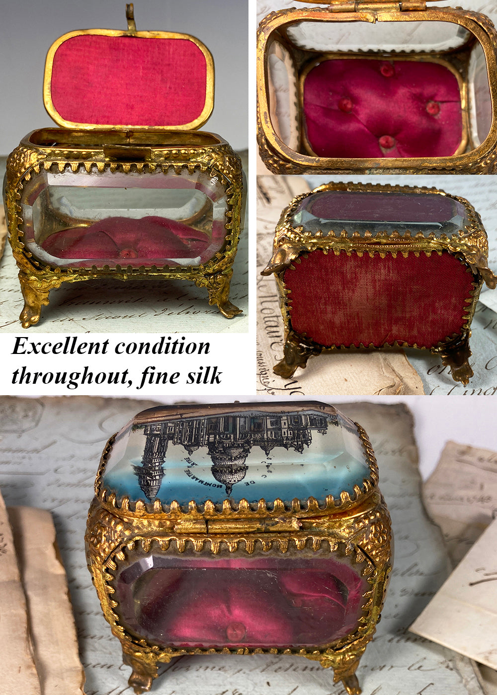 Antique French 19th Century Paris Eglomise Souvenir Jewelry Box, Basilica Sacre Coeur