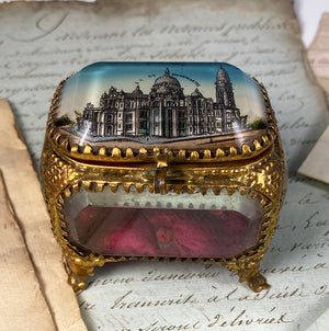 Antique French 19th Century Paris Eglomise Souvenir Jewelry Box, Basilica Sacre Coeur