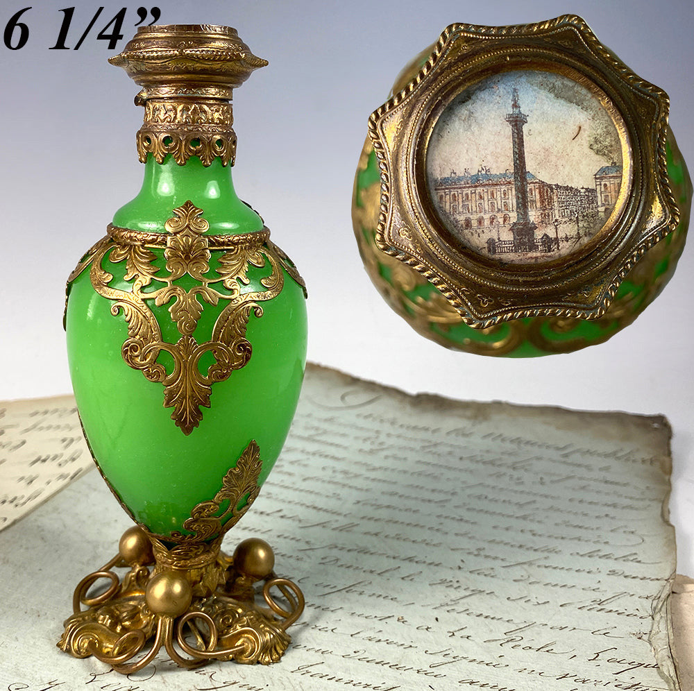 Antique French Opaline 19th Century Paris Eglomise Souvenir Perfume Bottle, Vendome Napoleon