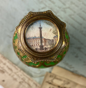 Antique French Opaline 19th Century Paris Eglomise Souvenir Perfume Bottle, Vendome Napoleon