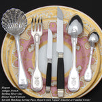 Elegant Antique French Sterling Silver 60pc Flatware Set, Armorial Style Heraldry with Royal Crowns