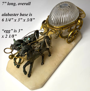 Rare Antique Early 1800s French Palais Royal Baccarat Egg Trinket Box, 2 Bronze Horses, Carriage