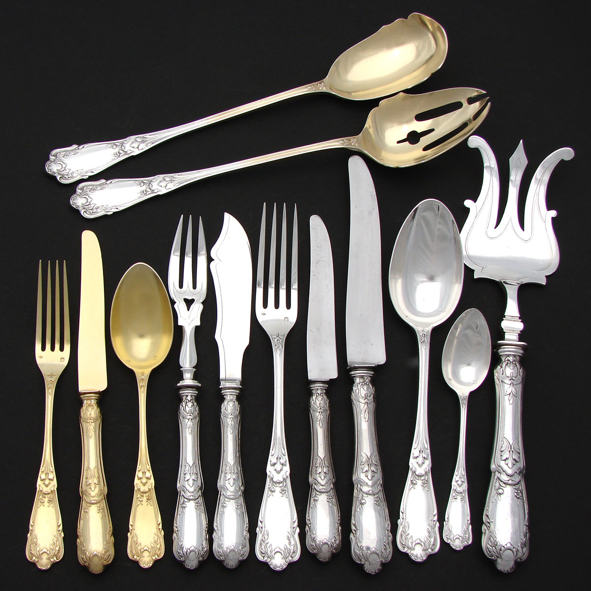 Exquisite Antique French Sterling Silver 182pc Flatware Set, 10pc Setting for Eighteen, Serving Pieces, Chests