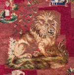 Charming Antique Victorian Needlepoint Child's Sampler Pillow Cover 19" x 17.5" Lion Dog 1880