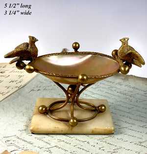 Antique French Napoleon III Palais Royal Mother of Pearl Trinket Tray, Birds, Vide Poche