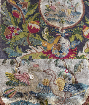 Large Antique French Needlepoint Petitpoint Embroidery Fragment, Tapestry for Pillow 28" x 26"
