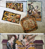 Antique French 23" x 18.5" Needlepoint Sampler, Family and Guitar c. 1830-70s for Pillow or Frame