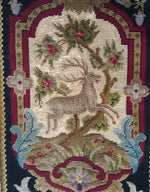 Fine Antique French 8.3 ft Unused Needlepoint Tapestry Panel, Stag Fox Florals, Perfect for Pillows