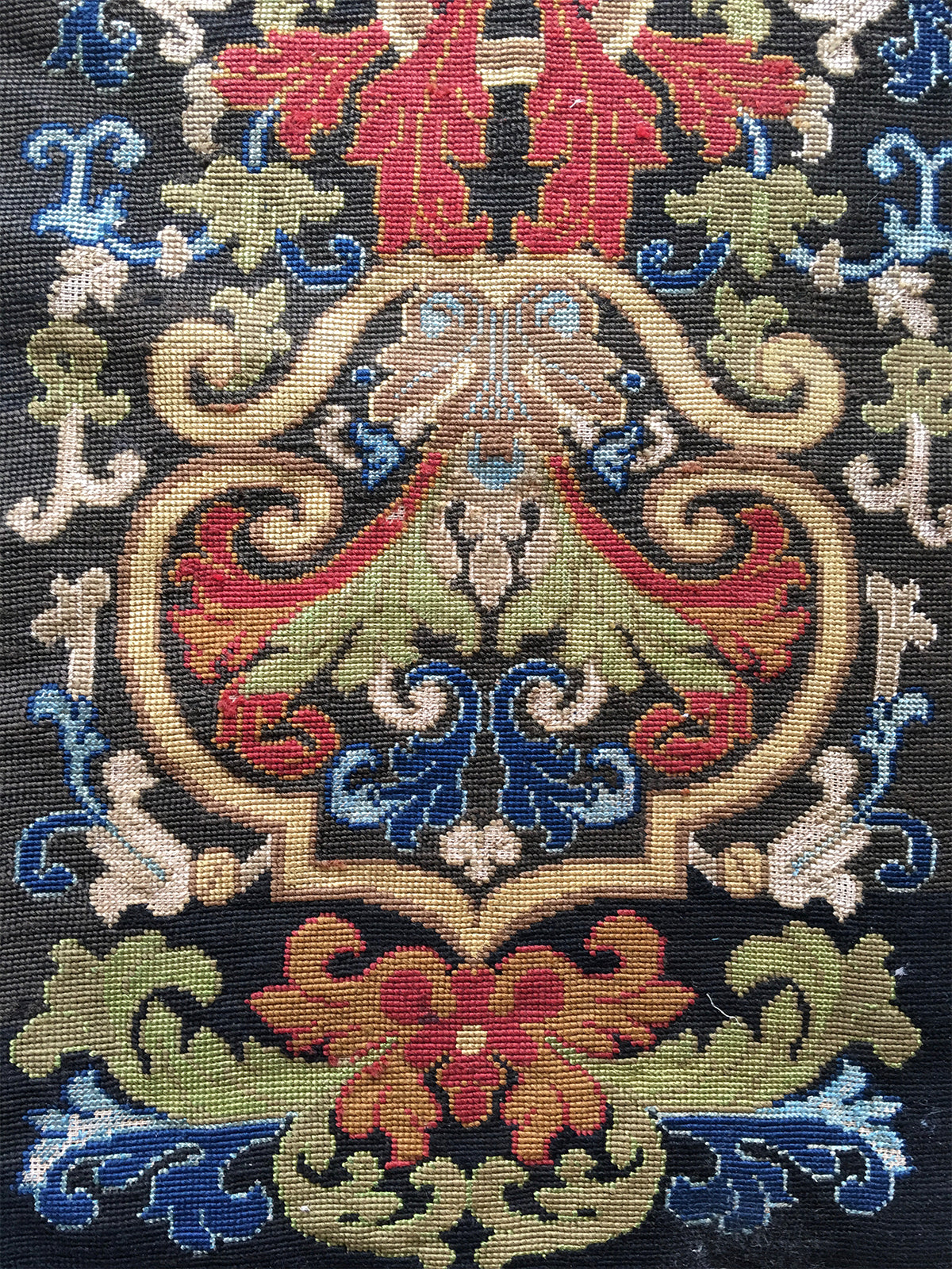 Antique French Needlepoint Panel 38" x 13.5" Wall Hanging, or Make 2 Throw Pillows, Napoleon III