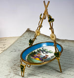 Charming 5" Tall Antique French Old Paris Porcelain & Ormolu Pocket Watch Stand, Tray