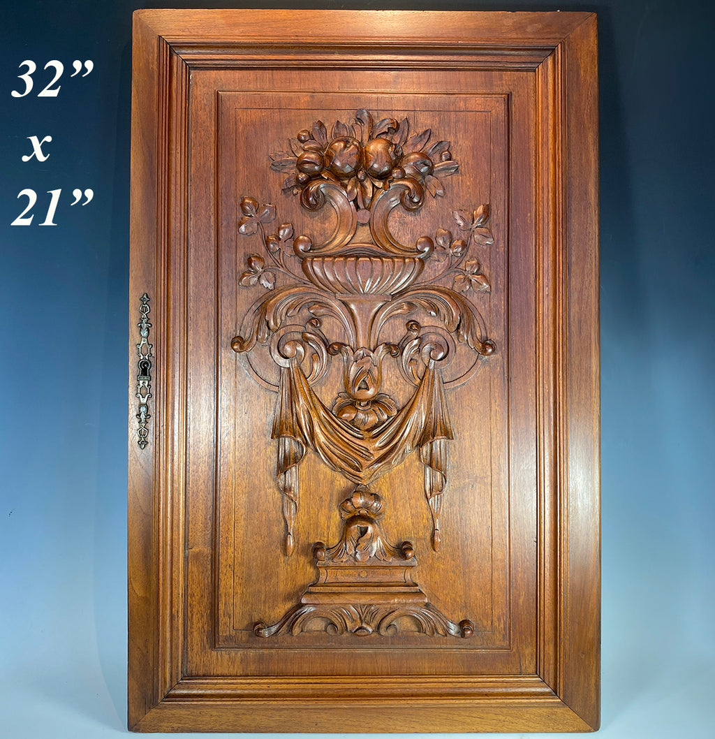 Large Antique French Carved Country French Walnut Panel from Cabinet or Furniture, Plaque