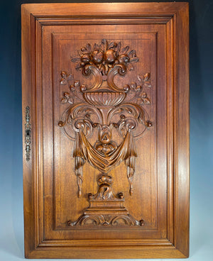 Large Antique French Carved Country French Walnut Panel from Cabinet or Furniture, Plaque