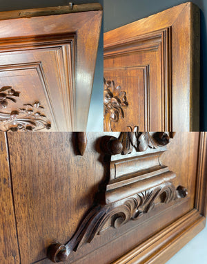 Large Antique French Carved Country French Walnut Panel from Cabinet or Furniture, Plaque