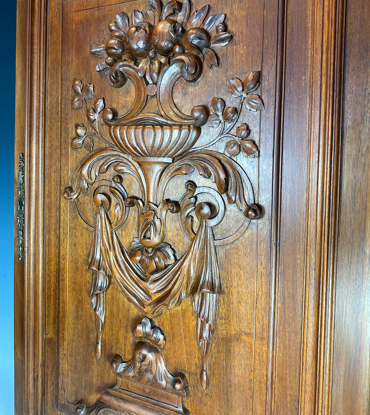 Large Antique French Carved Country French Walnut Panel from Cabinet or Furniture, Plaque