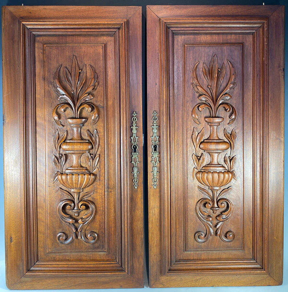 Pair Antique HC French Neoclassical Walnut Hutch or Cabinet Doors, Cabinetry Panels