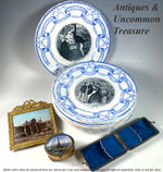 Charming Set of 8 Antique French 1878 Expo Universelle Souvenir Plates, Lithograph Blue & White